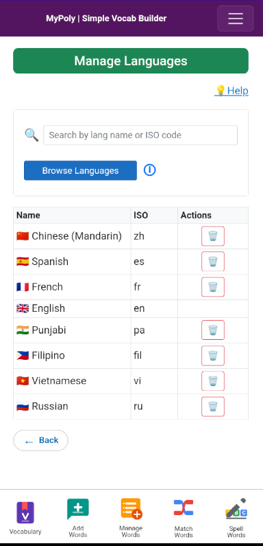 MyPoly Manage Languages