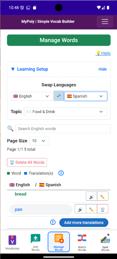 MyPoly Manage Words