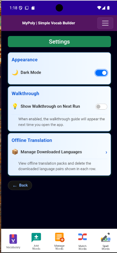 MyPoly Settings Dark